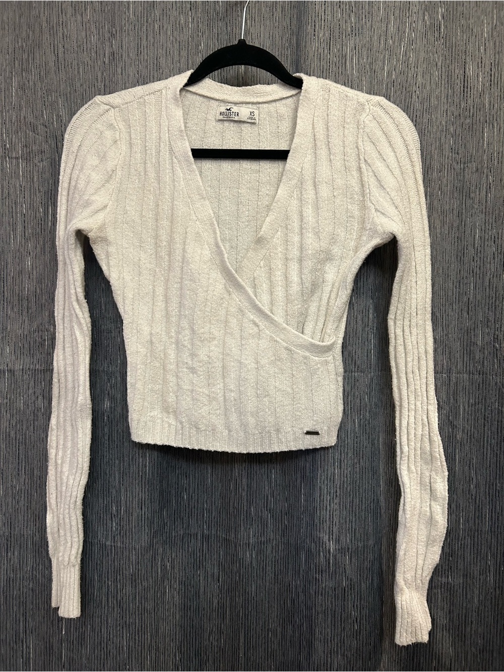 Hollister Cream Ribbed V-Neck Faux Wrap Sweater, quiet luxury, coastal prep